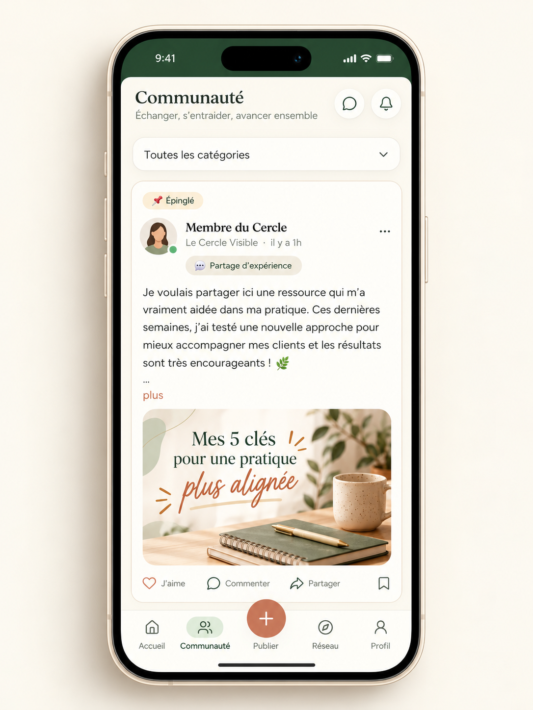 Écran du fil de la communauté du Cercle Visible
